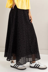HYFVE Eyelet High-Waist Cotton Midi Skirt - Flared and Dreamy